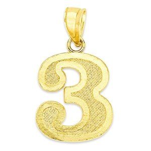 10k Gold Number 3 Pendant, Lucky Number Jewelry Gifts for Her